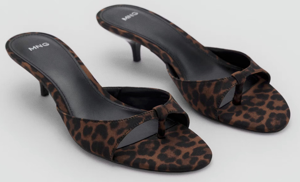 MANGO MNG BROWN BLACK LEOPARD ANIMAL PRINT KITTEN HEELS SANDALS SHOES SZ 39 8.5 - Picture 3 of 10